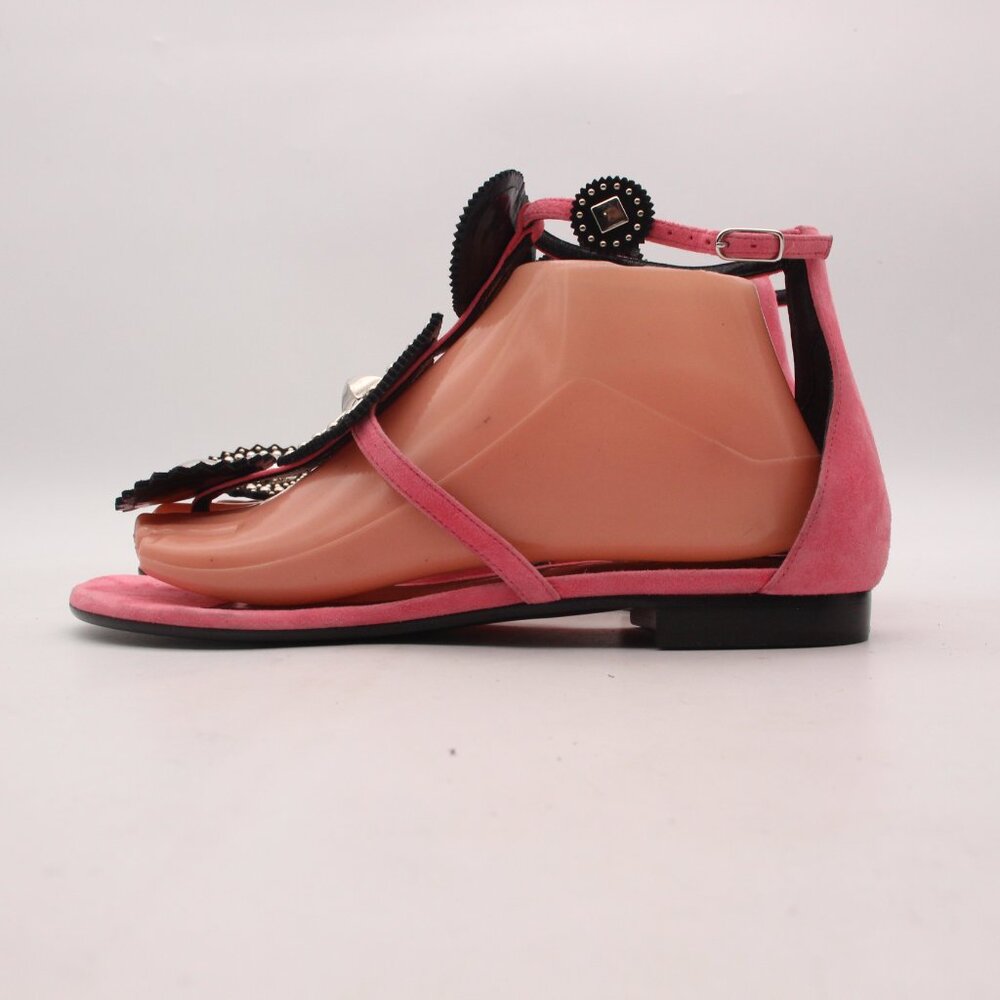 Hermes Paris Women's Eu Size 39.5 Flat Pink Suede Sandals Buckle Italy - Picture 4 of 10